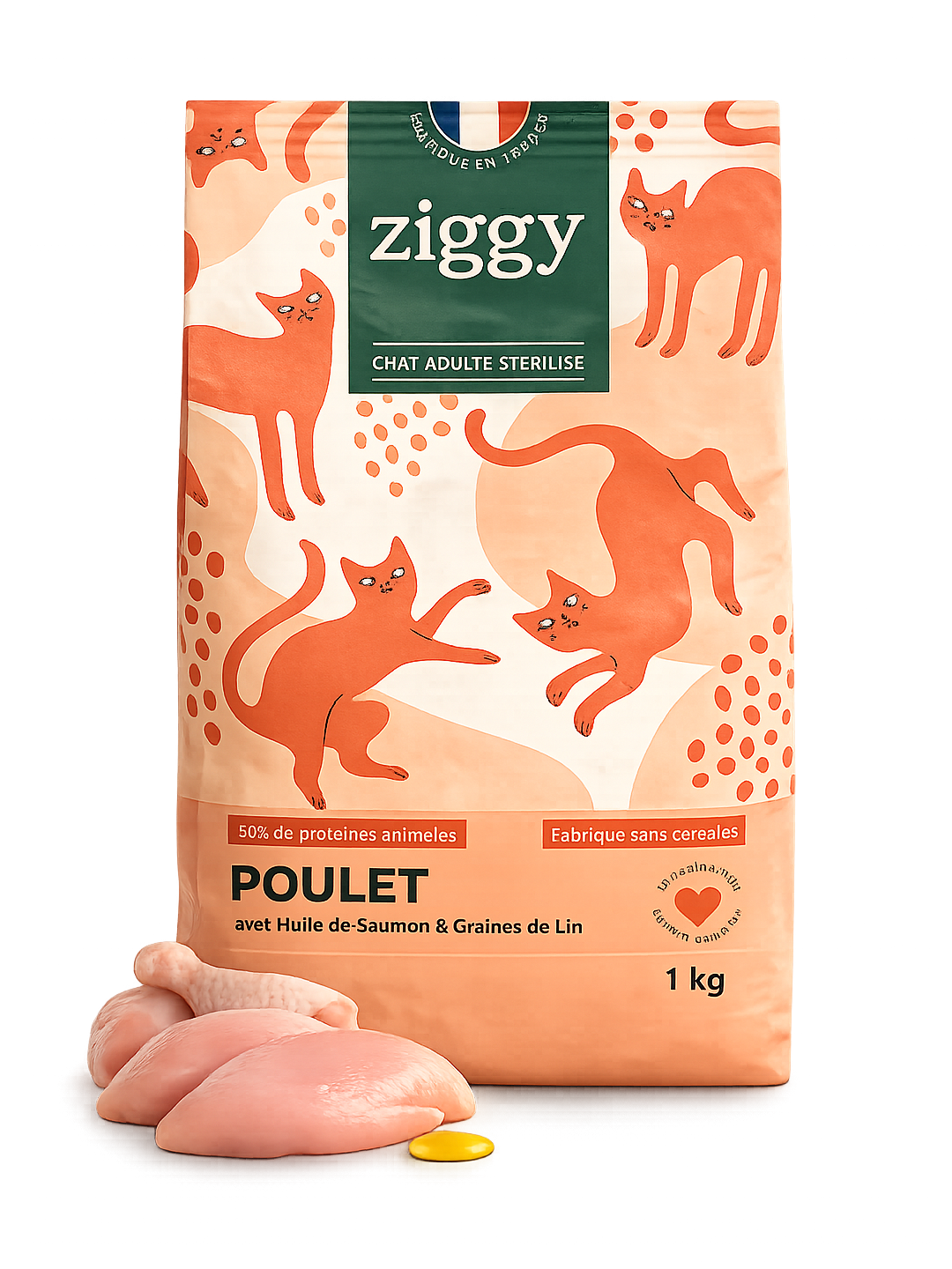 Ziggy Poulet – Chat adulte stérilisé (huile de saumon & graines de lin)